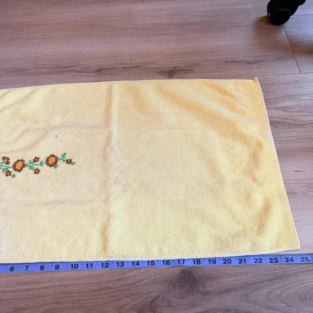 Yellow Vintage Handtowel Embroidered Flowers Cotton